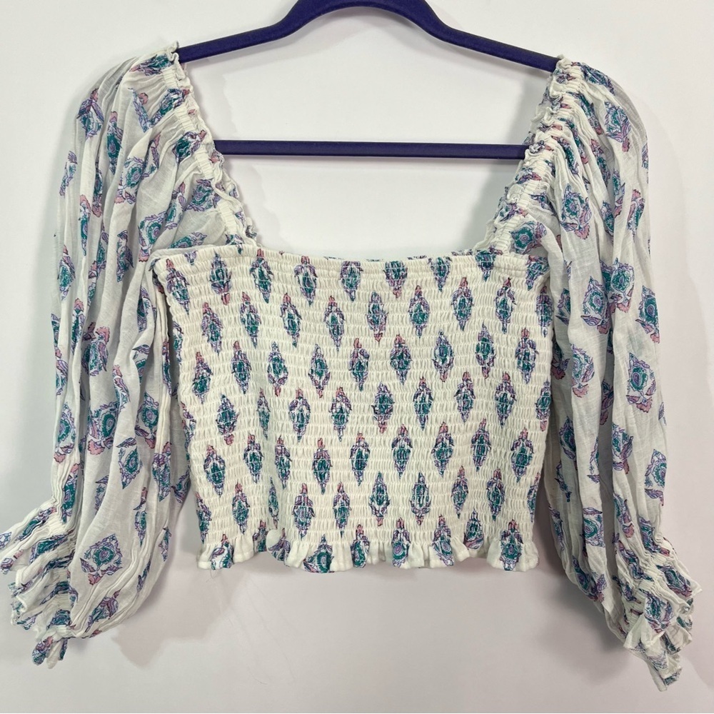 2/$30 Billabong White Blue Print Elastic Crop Top sz Large